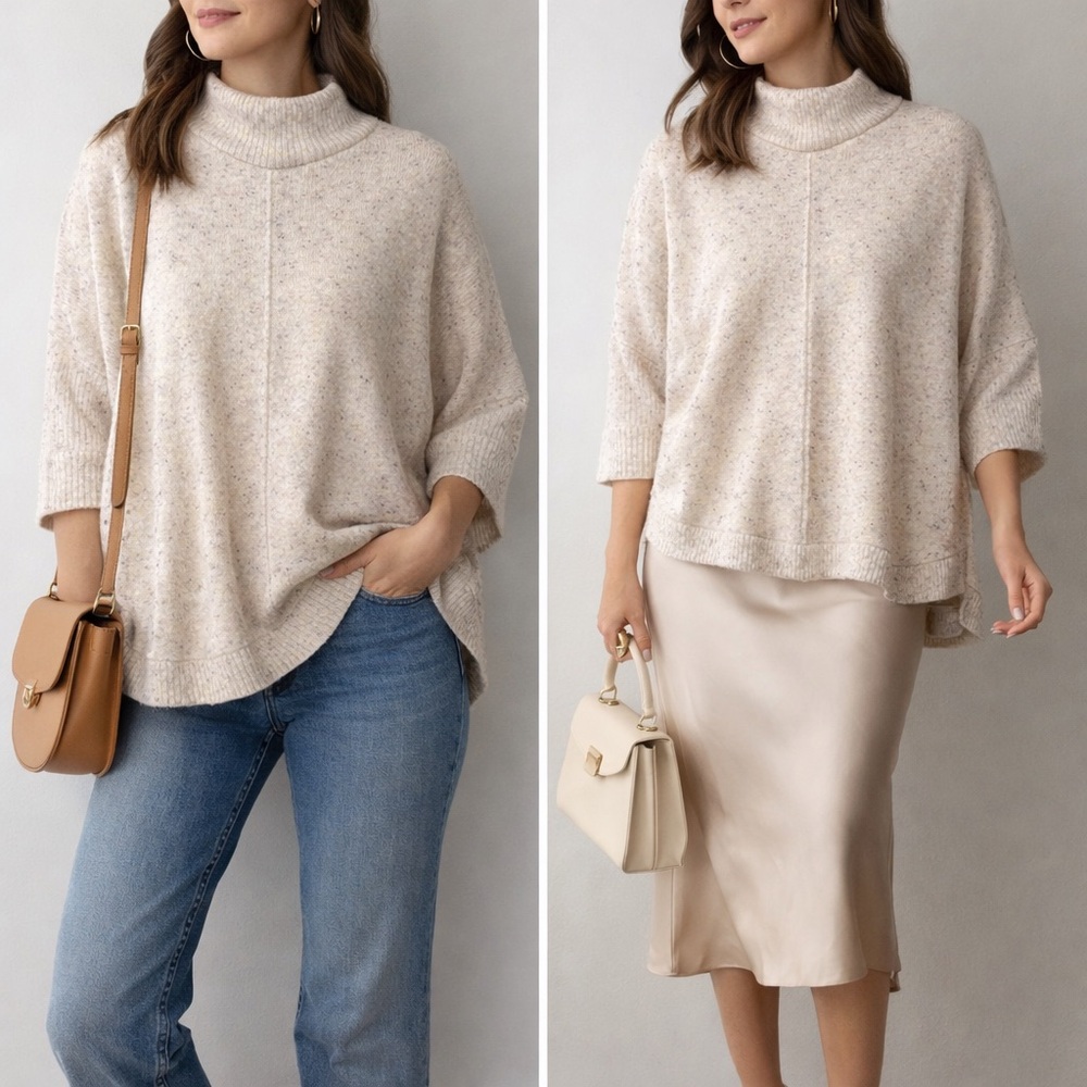 LOFT Cream Speckled Cowl Turtleneck Sweater
01-0031